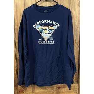 Columbia Performance Fishing Gear T-Shirt Mens Size L Blue Cotton Long Sleeve